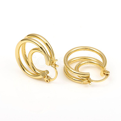 Brass Triple Hoop Earrings EJEW-G282-04G-1
