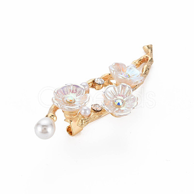 Plum Blossom with Branch Resin Brooch with Imitation Pearl JEWB-N007-023LG-FF-1