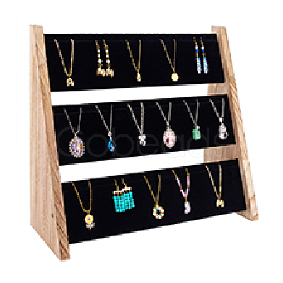 2-Tier Wood & Velvet Jewelry Set Display Stands ODIS-WH0329-79-1