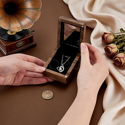 Wood Pendant Storage Magnetic Boxes with Mirror Inside CON-WH0085-243-1
