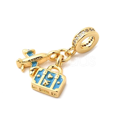 Brass Deep Sky Blue Enamel European Dangle Charms KK-F904-23G-1