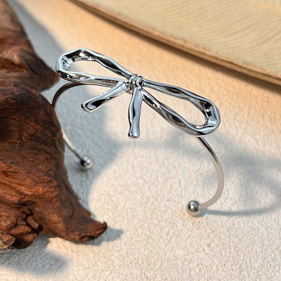 Bowknot 304 Stainless Steel Cuff Bangles BJEW-S171-01A-P-1