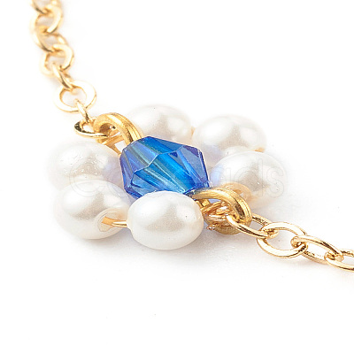 Shell Pearl & Acrylic Beads Flower Link Bracelets X1-BJEW-TA00003-03-1