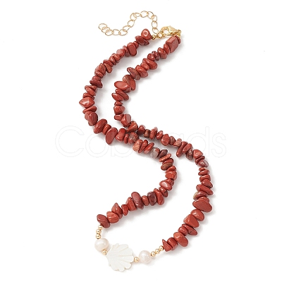 Natural Mixed Gemstone & Pearl & Shell Beaded Chains Necklace NJEW-JN04346-1