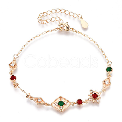 Colorful Cubic Zirconia Rhombus Link Bracelet BJEW-N020-01-1