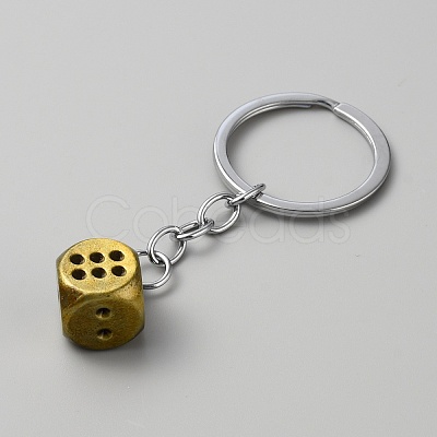 Zinc Alloy Dice Keychains AJEW-WH0504-77AB-1