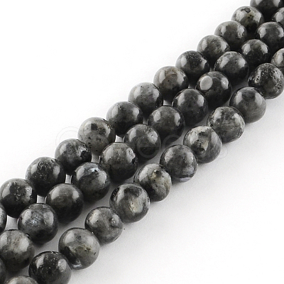 Natural Larvikite Round Beads Strands X-G-R342-6mm-09-1