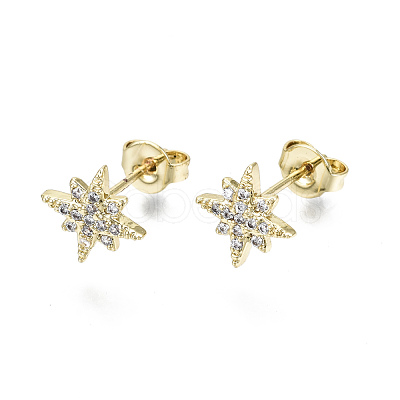 Brass Micro Pave Clear Cubic Zirconia Stud Earrings EJEW-T046-28G-NF-1