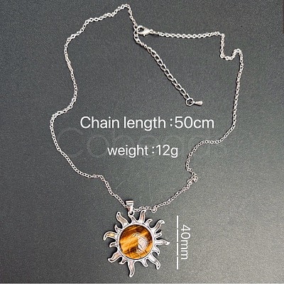 Natural Tiger Eye Sun Pendant Alloy Chain Vintage Necklaces WB3716-12-1