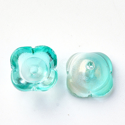 4-Petal Transparent Spray Painted Glass Bead Caps GGLA-S054-009B-04-1