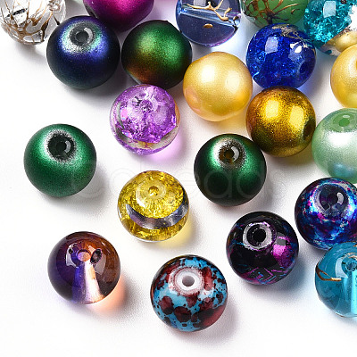 Mixed Style & Mixed Color Round Spray Painted Glass Beads DGLA-X0003-10mm-1