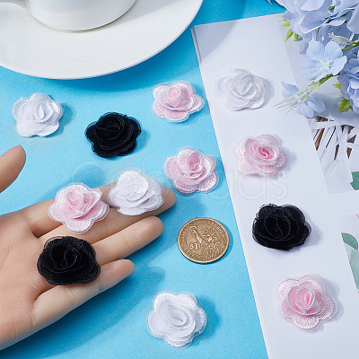 30Pcs 3 Styles 3D Rose Flower Polyester Computerized Embroidered Ornament Accessories FIND-GF0006-03B-1