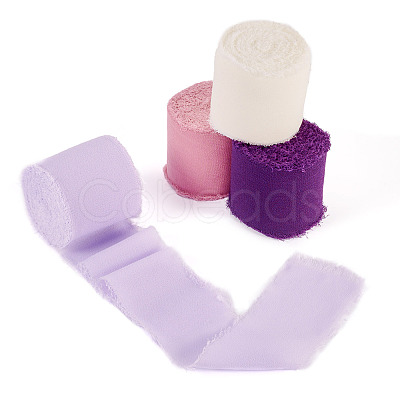 4 Rolls 4 Colors Frayed Polyester Ribbon OCOR-TA0002-87A-1