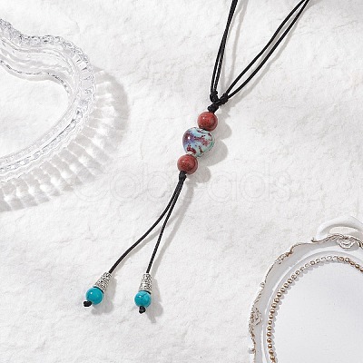Retro Glass & Porcelain & Alloy Adjustable Nylon Cord Y Necklaces for Women NJEW-JN05360-01-1