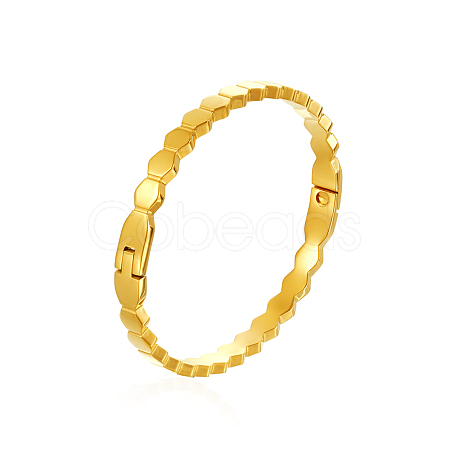 Honeycomb Hexagon 304 Stainless Steel Open Hinged Cuff Bangles for Women TF6134-1