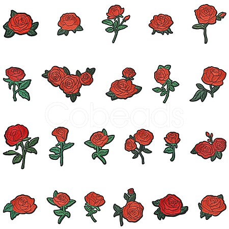 22Pcs Rose Flower Polyester Computerized Embroidery Cloth Iron on Sew on Patches PATC-CJZ0001-01-1