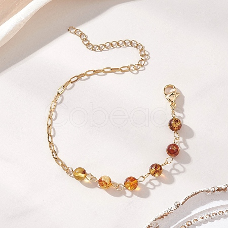 Natural Amber Beads Link Bracelets BJEW-JB13484-01-1