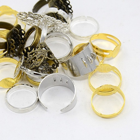 Adjustable Mixed Style Brass Finger Ring Settings KK-X0075-1