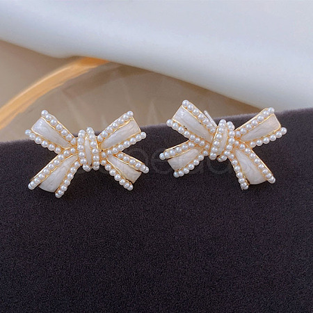 Bowknot Plastic Pearl Beaded Stud Earrings WGC8EC3-02-1