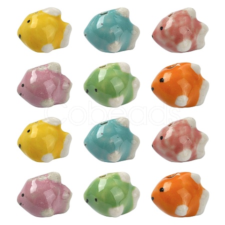 12Pcs 6 Colors Handmade Printed Porcelain Beads PORC-CJ0001-35-1