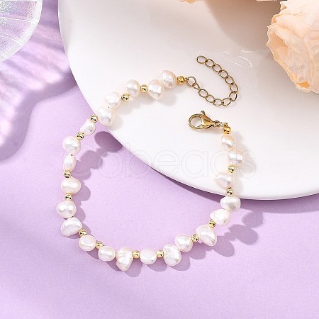 Natural Cultured Freshwater Pearl & Brass Beaded Bracelets for Women BJEW-JB13871-1