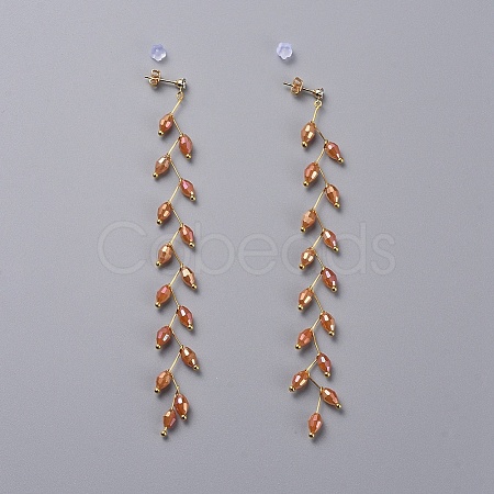 Electroplate Glass Beads Dangle Stud Earrings EJEW-JE03820-03-1