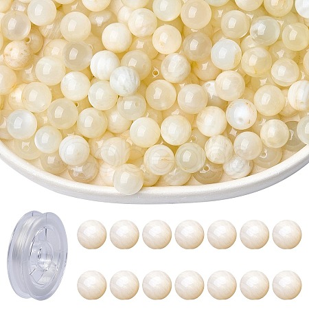 100Pcs Natural White Moonstone Round Beads with Strong Stretchy Beading Elastic Thread G-SZ0002-31-1