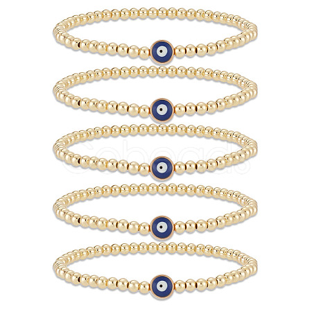 5Pcs Brass Beaded Stretch Bracelets Set BJEW-AN0001-03-1
