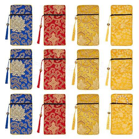 12Pcs 4 Colors Ethnic Style Brocade Sutra Book Zipper Pouch ABAG-NB0001-76-1