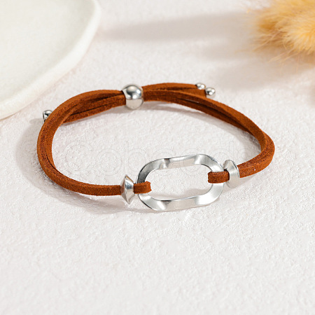 Adjustable 304 Stainless Steel Textured Oval Link Faux Suede Slider Bracelets WGFF7EF-02-1