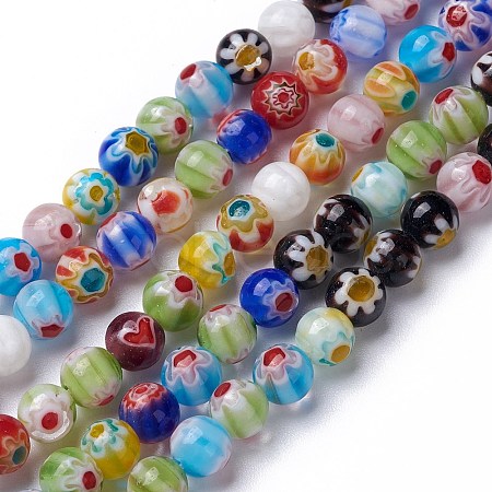 Handmade Millefiori Glass Round Bead Strands LAMP-J038-6mm-M-1