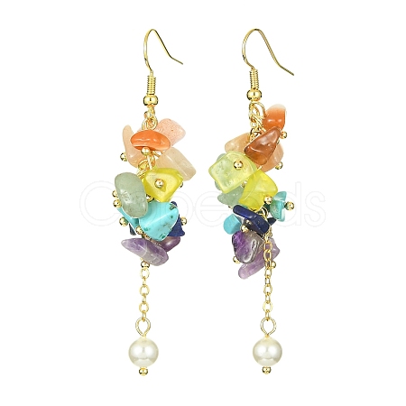 Natural & Synthetic Mixed Gemstone Chips & Shell Pearl Dangle Earrings EJEW-TA00274-1
