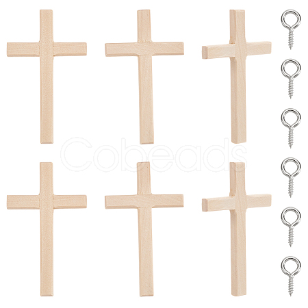 6Pcs Wooden Cross Wall Decoration AJEW-GO0002-23B-1