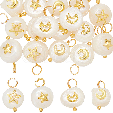 16Pcs 4 Styles Natural Cultured Freshwater Pearl Flat Round Pendants PALLOY-UN00033-1