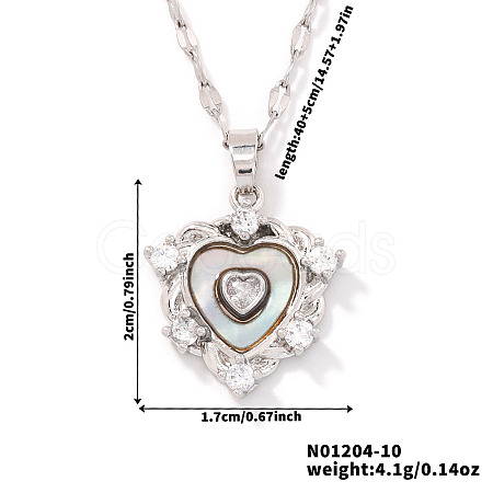 Brass Clear Cubic Zirconia Heart-shaped Pendant Necklaces PR0180-7-1