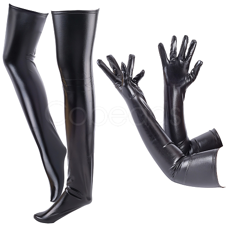 Imitation Leather Long Gloves & Stockings Sets AJEW-CL0002-99B-1