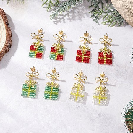 4 Pairs Handmade Glass Seed Beads Dangle Stud Earrings EJEW-MZ00545-1