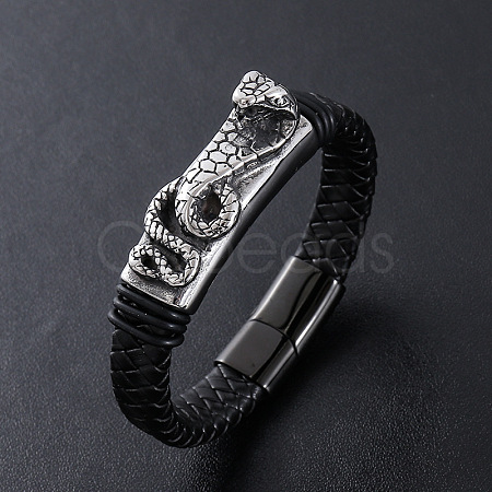Punk Braided PU Leather Cord Bracelets ZB4268-2-1