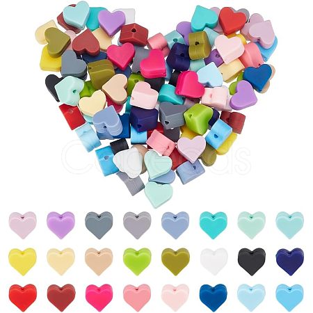 96Pcs 24 Colors Heart Food Grade Eco-Friendly Silicone Beads SIL-PH0001-30-1