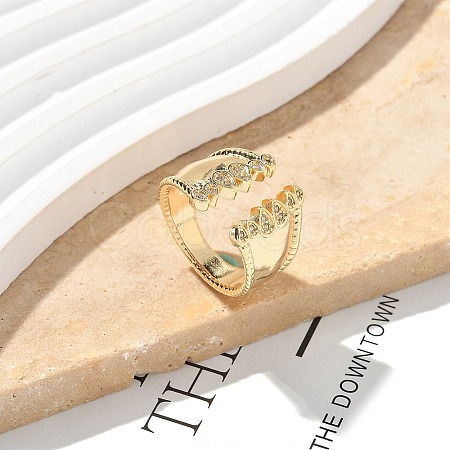Brass Micro Pave Clear Cubic Zirconia Cuff Finger Rings for Women RJEW-B112-14G-1