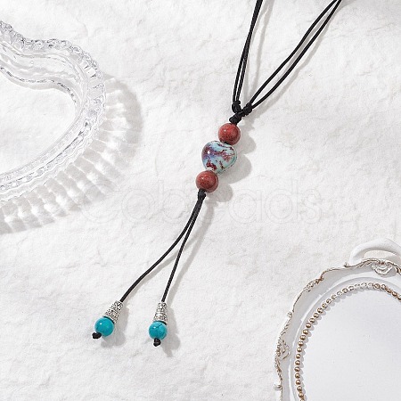 Retro Glass & Porcelain & Alloy Adjustable Nylon Cord Y Necklaces for Women NJEW-JN05360-01-1