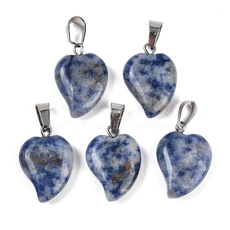 Natural Blue Spot Jasper Heart Pendants G-H073-03P-07-1