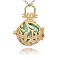 Golden Tone Brass Hollow Round Cage Pendants, with No Hole Spray Painted Brass Round Ball Beads, Medium Turquoise, 36x25x21mm, Hole: 3x8mm