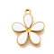 304 Stainless Steel Enamel Charms, Flower Charms, Real 18K Gold Plated, White, 12.5x11x1mm, Hole: 1mm