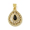 Rack Plating Brass Pave Cubic Zirconia Pendants, Lead Free & Cadmium Free, Real 18K Gold Plated, Black, 20.5x15x5.5mm, Hole: 4.5x3.5mm