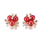 Alloy Cabochons, with Crystal Rhinestone & Acrylic Imitation Pearl, Flower, Light Gold, Red, 19~20x21~22x10mm