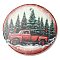 Christmas Handmade Printed Porcelain Big Pendants, Flat Round Charm, Car, 76x3.5mm, Hole: 5mm