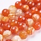 Natural Striped Agate/Banded Agate Beads Strands, Round, Faceted, Dyed, Orange, 8mm, Hole: 1mm, about 47~48pcs/strand, 14.8~15.1 inch(37.7~38.5cm)