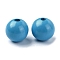 Wood Large Hole European Beads, Round, Deep Sky Blue, 19~20x18mm, Hole: 4.2mm