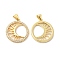 Brass Micro Pave Clear Cubic Zirconia Pendants, Flat Round Charms, Real 16K Gold Plated, 23x20.5x2.5mm, Hole: 5x3.5mm